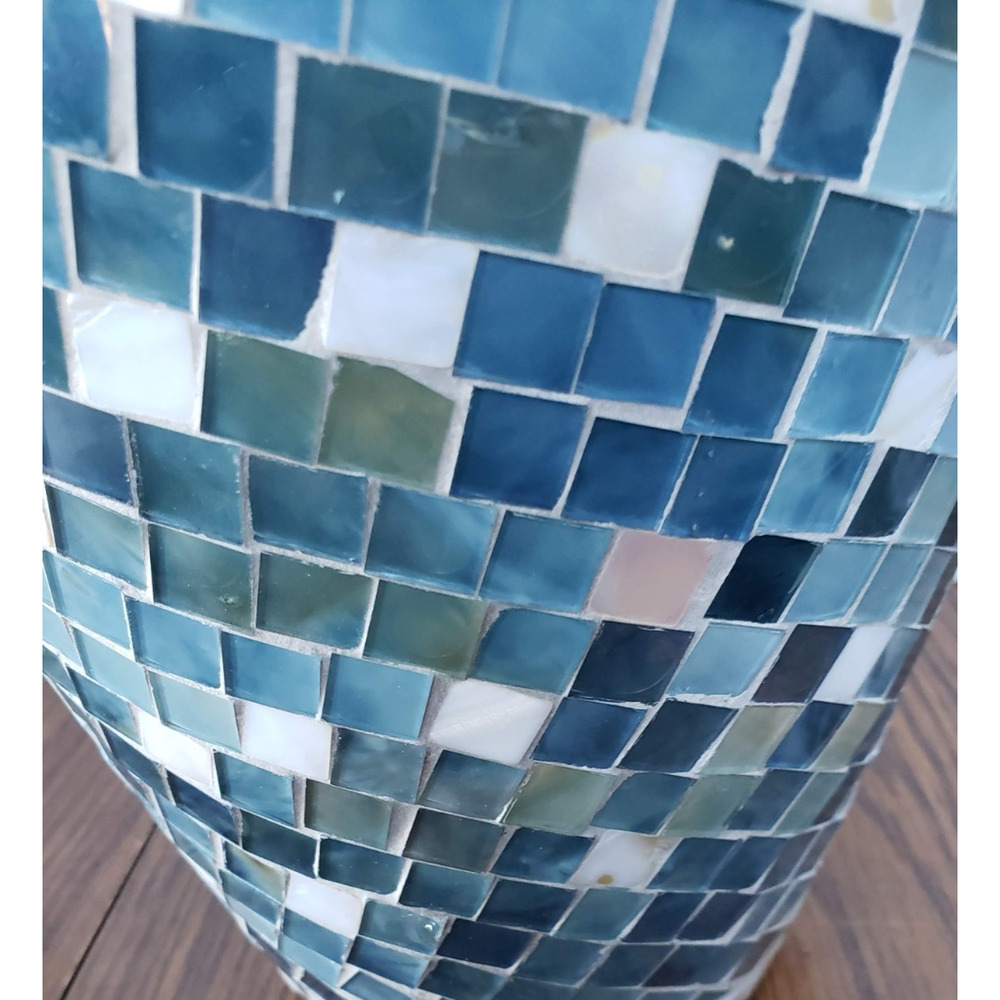 Mosaic 12 Inch Tall Blue White Tiled Glass Large Vase - Picture 9 of 15